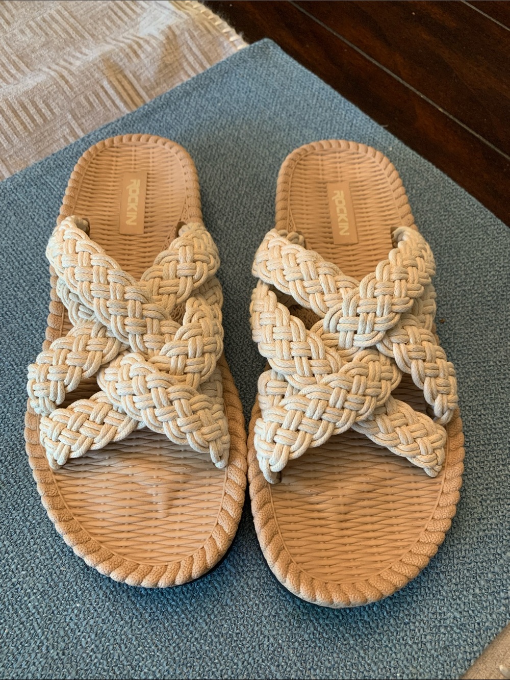 Braided Slide Sandals in Beige for Women by Rockin